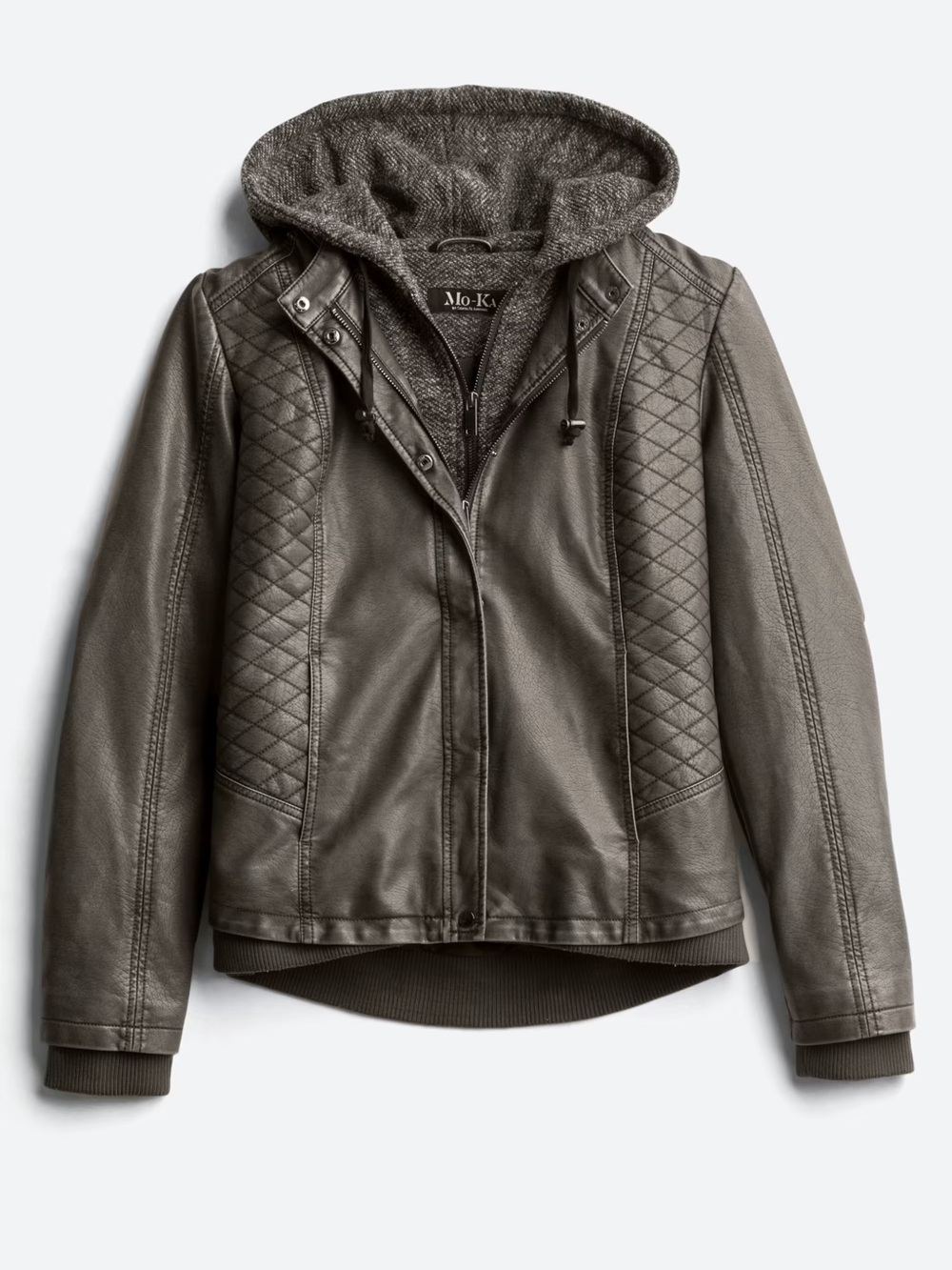 MO-KA
Meriam Knit Hood Faux Leather Jacket